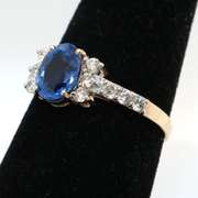 Deep Blue Sapphire and Diamond 14kt Ring