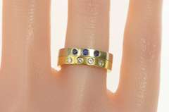 18K Yellow Gold Two Tone Diamond Sapphire Wedding Band Ring