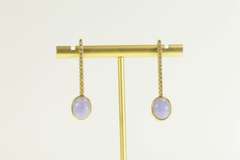 18K Yellow Gold Lilac Jade Diamond Bar Drop Dangle Statement Earrings