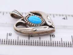 Vintage Sterling Silver Turquoise Heart Shaped Dolphin Pendant