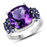Plated Rhodium 5.85ct Amethyst and Tanzanite Ring