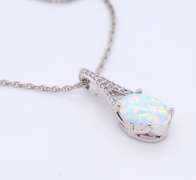 Sterling Silver Opal Lab Created Pendant on Chain Necklace