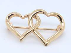 Beautiful Yellow Gold Double Heart Shaped Brooch