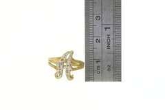 10K Yellow Gold A Cursive Monogram Letter Diamond Accent Ring