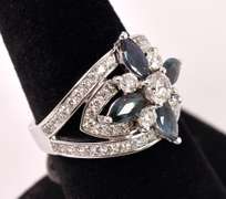 Ravishing Diamond and Sapphire Ring in 14K White Gold