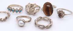 Group Lot of 7 Vintage 925 Sterling Silver rings