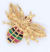 Dynamic Yellow Gold Multi Gemstone and Diamond Bee Brooch