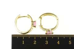 14K Yellow Gold 1.70 Ctw Pink Sapphire Diamond Huggies Hoop Earrings