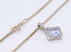 Vintage Sterling Silver Cubic Zirconia Pendant on Italian Box Chain