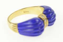 14K Yellow Gold 1950's Carved Lapis Lazuli Diamond Bow Ring