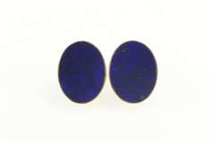 14K Yellow Gold Oval Lapis Lazuli Bezel Inset Clip Back Earrings