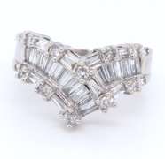 Luxurious White Gold Mix Cut Baguette and RBC Diamond Chevron Ring