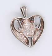Vintage Sterling Silver Turquoise Heart Shaped Dolphin Pendant