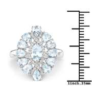 Plated Rhodium 1.8ctw Aquamarine and White Topaz Ring