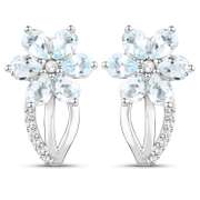 Plated Rhodium 1.44ctw Aquamarine and White Topaz Earrings