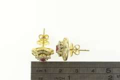 14K Yellow Gold 2.10 Ctw Ruby Diamond Ballerina Halo Stud Earrings