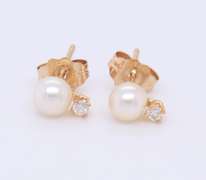 Elegant White Fresh Water Pearl and Diamond Stud Earrings