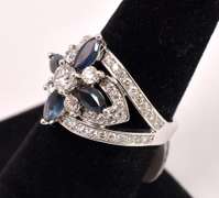 Ravishing Diamond and Sapphire Ring in 14K White Gold