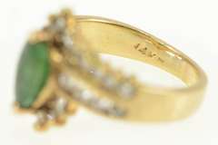 14K Yellow Gold Marquise Natural Emerald Diamond Bypass Ring