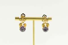14K Yellow Gold Victorian Amethyst Leaf Dangle Clip Back Earrings