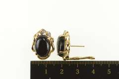 14K Yellow Gold Oval Black Onyx Diamond Ornate Lever Back Earrings