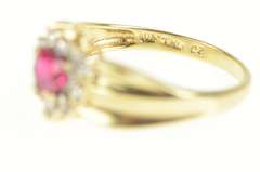 10K Yellow Gold Heart Syn. Ruby CZ Halo Cluster Statement Ring