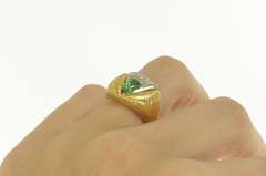 18K Yellow Gold 1950's 0.87 Ctw Pear Emerald Pave Textured Ring