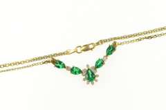10K Yellow Gold Three Syn. Emerald Diamond Halo Chevron Necklace