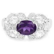 Plated Rhodium 1.15ct Amethyst and White Zircon Ring