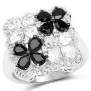 Plated Rhodium 1.36ctw Black Spinel and White Topaz Ring