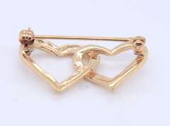 Beautiful Yellow Gold Double Heart Shaped Brooch