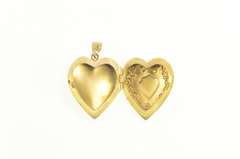 10K Yellow Gold Retro Puffy Heart Forget Me Not Locket Photo Pendant