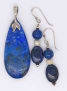 Vintage Sterling Silver Lapis Pendant with Lapis Dangle Earrings