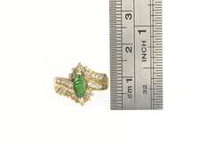 14K Yellow Gold Marquise Natural Emerald Diamond Bypass Ring
