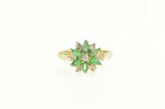 14K Yellow Gold 0.78 Ctw Marquise Emerald Diamond Cluster Ring