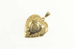 10K Yellow Gold Retro Puffy Heart Forget Me Not Locket Photo Pendant