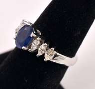 Excellent Sapphire and Diamond Ring in 14K White Gold