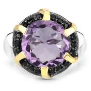 Plated Rhodium 6.56ct Amethyst and Black Spinel Ring