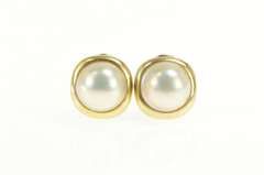 14K Yellow Gold Pearl Classic Rounded French Clip Statement Earrings