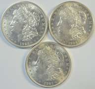 Choice BU 1921 P-D-S Morgan Silver Dollars. Flashy
