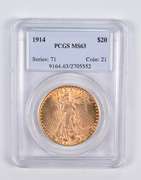 MS63 1914 $20 Saint-Gaudens Gold Double Eagle PCGS