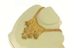 22K Yellow Gold Floral Beaded Fringe Elaborate Filigree Necklace