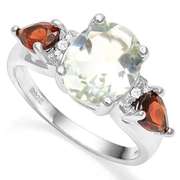 3.20 CT GREEN AMETHYST & 2PCS GARNET 925 STERLING SILVER RING