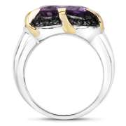Plated Rhodium 6.56ct Amethyst and Black Spinel Ring