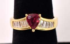 Radiant Ruby and Diamond Ring in 18K Yellow Gold