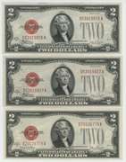 1928-F and 2 1928-G $2 Red Seal Notes in Choice Unc.