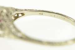 18K White Gold Art Deco Filigree Sim. Ruby Ornate Engagement Ring