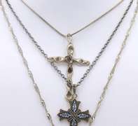 Group Lot of 3 Vintage 925 Sterling Silver Cross Pendants on Chain Necklaces