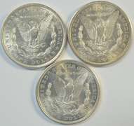 Choice BU 1921 P-D-S Morgan Silver Dollars. Flashy