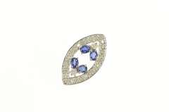 14K White Gold 1.31 Ctw Sapphire Diamond Evil Eye Nazar Pendant